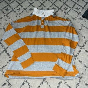 Woman’s Orange & Gray Striped Collared Top